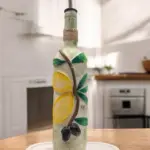 El yapımı Kabartma Kil Uygulamalı Zeytin ve Limon Desenli Cam Şişe Sirkelik-Yağdanlık, Mutfak dekor