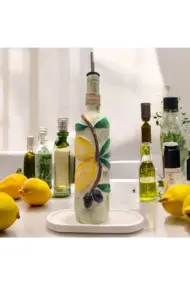 El yapımı Kabartma Kil Uygulamalı Zeytin ve Limon Desenli Cam Şişe Sirkelik-Yağdanlık, Mutfak dekor - Görsel 2