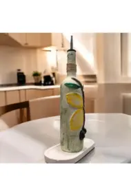 El yapımı Kabartma Kil Uygulamalı Zeytin ve Limon Desenli Cam Şişe Sirkelik-Yağdanlık, Mutfak dekor - Görsel 3