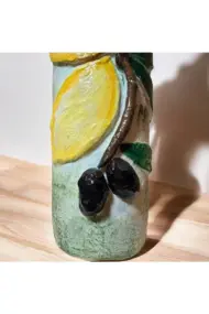 El yapımı Kabartma Kil Uygulamalı Zeytin ve Limon Desenli Cam Şişe Sirkelik-Yağdanlık, Mutfak dekor - Görsel 6