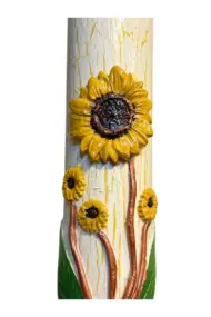 500 ml El Yapımı Ayçiçek Desenli Cam Yağdanlık – Çatlatma Dokulu, Kabartma Kil Uygulamalı - Görsel 6