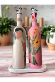 Yerli Kadın ve Pembe Çiçek Motifli Özel Tasarım Yağdanlık-Sirkelik Sosluk Seti Ev-Mutfak Dekoru - Görsel 4