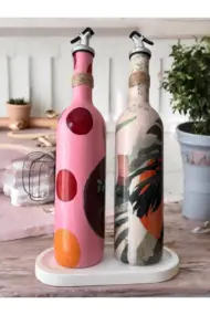 Yerli Kadın ve Pembe Çiçek Motifli Özel Tasarım Yağdanlık-Sirkelik Sosluk Seti Ev-Mutfak Dekoru - Görsel 6