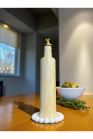 500 ml El Yapımı Ayçiçek Desenli Cam Yağdanlık – Çatlatma Dokulu, Kabartma Kil Uygulamalı - Görsel 7