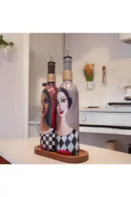 El Yapımı Ekoseli Kadın 750 ml Zeytinyağı Sıvıyağ Şişesi Yağdanlık Yağlık Sirkelik Sosluk 2'li Set - Görsel 3