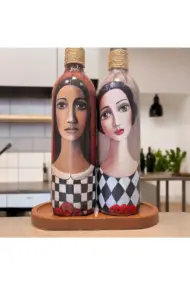 El Yapımı Ekoseli Kadın 750 ml Zeytinyağı Sıvıyağ Şişesi Yağdanlık Yağlık Sirkelik Sosluk 2'li Set - Görsel 7