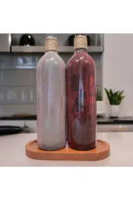 El Yapımı Ekoseli Kadın 750 ml Zeytinyağı Sıvıyağ Şişesi Yağdanlık Yağlık Sirkelik Sosluk 2'li Set - Görsel 8