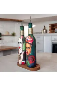 Özel Tasarım 750 ml Zeytinyağı Sıvıyağ Şişesi Yağdanlık Yağlık Sirkelik Sosluk 2'li Set, Dekor - Görsel 3