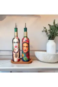 Özel Tasarım 750 ml Zeytinyağı Sıvıyağ Şişesi Yağdanlık Yağlık Sirkelik Sosluk 2'li Set, Dekor - Görsel 4