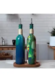 Özel Tasarım 750 ml Zeytinyağı Sıvıyağ Şişesi Yağdanlık Yağlık Sirkelik Sosluk 2'li Set, Dekor - Görsel 5