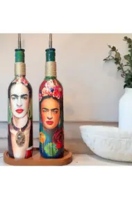 Özel Tasarım 750 ml Zeytinyağı Sıvıyağ Şişesi Yağdanlık Yağlık Sirkelik Sosluk 2'li Set, Dekor - Görsel 7