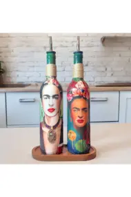 Özel Tasarım 750 ml Zeytinyağı Sıvıyağ Şişesi Yağdanlık Yağlık Sirkelik Sosluk 2'li Set, Dekor - Görsel 8