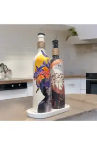 Renkli Kadın Tasarımlı 750 ml Zeytinyağı Sıvıyağ Şişesi Yağdanlık Yağlık Sirkelik Sosluk 2'li Set - Görsel 2