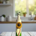 500 ml El Yapımı Orta boy Ayçiçek Desenli Cam Yağdanlık – Çatlatma Dokulu, Kabartma Kil Uygulamalı