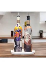 Renkli Kadın Tasarımlı 750 ml Zeytinyağı Sıvıyağ Şişesi Yağdanlık Yağlık Sirkelik Sosluk 2'li Set - Görsel 8