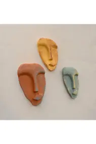 El Yapımı Taş Heykel Soyut Yüz Maske 3'li Set, Modern beton, eskitme taş görünümlü duvar dekor - Görsel 3