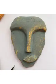 El Yapımı Taş Heykel Soyut Yüz Maske 3'li Set, Modern beton, eskitme taş görünümlü duvar dekor - Görsel 6