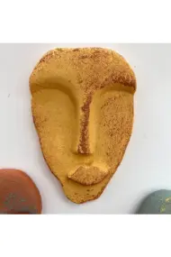 El Yapımı Taş Heykel Soyut Yüz Maske 3'li Set, Modern beton, eskitme taş görünümlü duvar dekor - Görsel 8