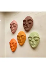 El Yapımı Duvar Dekor Heykelleri 5'li Set, Tasarım Duvar Maskları, Duvar Dekorasyonu - Görsel 3