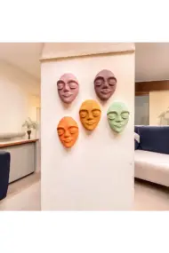 El Yapımı Duvar Dekor Heykelleri 5'li Set, Tasarım Duvar Maskları, Duvar Dekorasyonu - Görsel 5