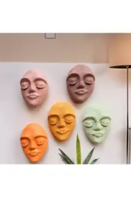 El Yapımı Duvar Dekor Heykelleri 5'li Set, Tasarım Duvar Maskları, Duvar Dekorasyonu - Görsel 6