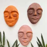 El Yapımı Yüz Heykeli Taş Duvar Dekoru 3'li Set, Modern Tasarım, Eskitme Taş Görünümlü Duvar Mask