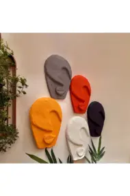 Soyut Tasarım El Yapımı Duvar Dekoru Renkli Taş Maske BÜYÜK 5'li Set, Dekor Mask, 3D Duvar Heykeli - Görsel 3