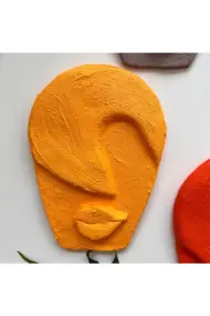 Soyut Tasarım El Yapımı Duvar Dekoru Renkli Taş Maske BÜYÜK 5'li Set, Dekor Mask, 3D Duvar Heykeli - Görsel 6