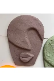 Soyut Tasarım El Yapımı Duvar Dekoru Renkli Taş Maske BÜYÜK 5'li Set, Dekor Mask, 3D Duvar Heykeli - Görsel 7