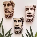 Antik Eskitme Dekoratif Poseidon Beton Biblo Heykel 3'lü Set Ev Dekor Duvar Dekoru