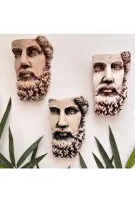 Antik Eskitme Dekoratif Poseidon Beton Biblo Heykel 3'lü Set Ev Dekor Duvar Dekoru