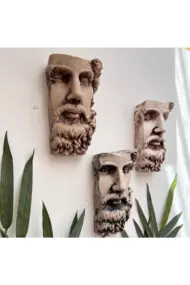 Antik Eskitme Dekoratif Poseidon Beton Biblo Heykel 3'lü Set Ev Dekor Duvar Dekoru - Görsel 3