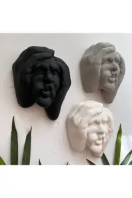 Ellerle Sıkılmış Renkli İnsan Yüzü Dekoratif Duvar Heykeli 3 lü Set Biblo Obje Ev Dekorasyon - Görsel 2