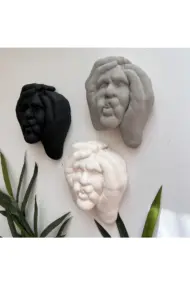 Ellerle Sıkılmış Renkli İnsan Yüzü Dekoratif Duvar Heykeli 3 lü Set Biblo Obje Ev Dekorasyon - Görsel 3