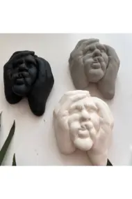 Ellerle Sıkılmış Renkli İnsan Yüzü Dekoratif Duvar Heykeli 3 lü Set Biblo Obje Ev Dekorasyon - Görsel 4