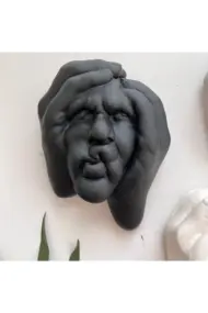 Ellerle Sıkılmış Renkli İnsan Yüzü Dekoratif Duvar Heykeli 3 lü Set Biblo Obje Ev Dekorasyon - Görsel 5