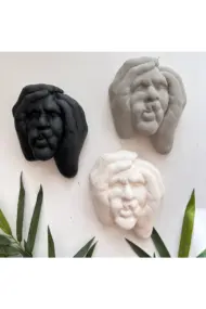Ellerle Sıkılmış Renkli İnsan Yüzü Dekoratif Duvar Heykeli 3 lü Set Biblo Obje Ev Dekorasyon - Görsel 7