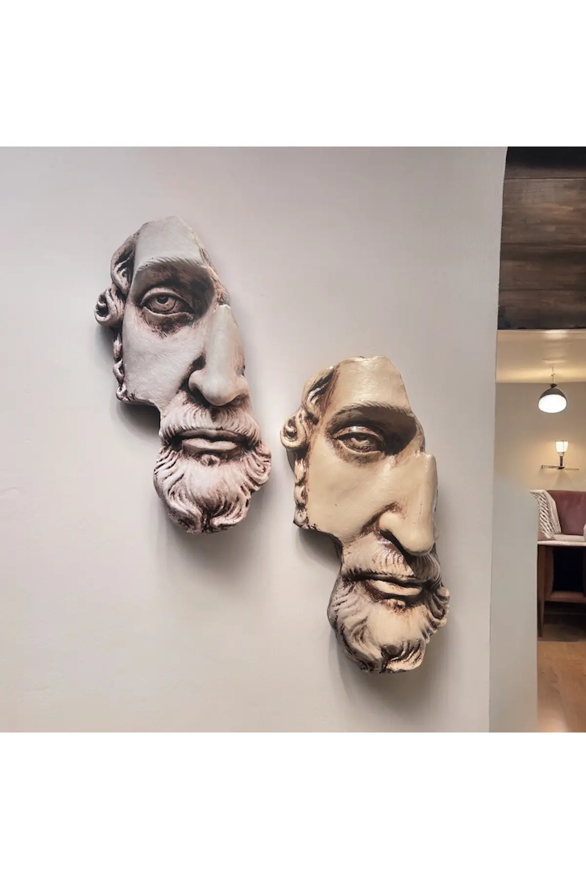 97457875765-img-1_org_zoom Yarım Yüz Antik Zeus Heykeli Modern Sanat Yunan Mitolojisi Duvar Dekoru 2'li Set Ev Ofis Dekor - Görsel 1