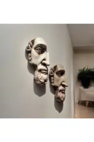 Yarım Yüz Antik Zeus Heykeli Modern Sanat Yunan Mitolojisi Duvar Dekoru 2'li Set Ev Ofis Dekor - Görsel 3