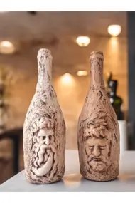 Özel Tasarım Zeus ve Posedion Heykel Dekorlu Eskitme Şarap Şişesi 2'li set Ev Dekoru Ofis Dekoru