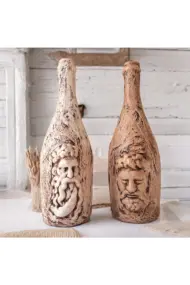 Özel Tasarım Zeus ve Posedion Heykel Dekorlu Eskitme Şarap Şişesi 2'li set Ev Dekoru Ofis Dekoru - Görsel 2
