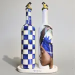 750 ml El Yapımı Mavi Dama ve Portre Desenli 2’li Cam Yağdanlık Seti – Royal stil dekor