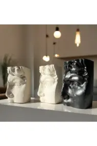 Dekoratif Beton Antik Yüz Gri Siyah Bej Heykel Biblo 3 Lü Set Masa Üstü Aksesuar Kitap Tutucu Dekor - Görsel 2