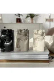 Dekoratif Beton Antik Yüz Gri Siyah Bej Heykel Biblo 3 Lü Set Masa Üstü Aksesuar Kitap Tutucu Dekor - Görsel 3