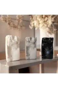 Dekoratif Beton Antik Yüz Gri Siyah Bej Heykel Biblo 3 Lü Set Masa Üstü Aksesuar Kitap Tutucu Dekor - Görsel 4