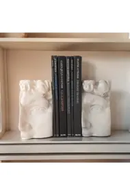 Dekoratif Beton Antik Yüz Gri Siyah Bej Heykel Biblo 3 Lü Set Masa Üstü Aksesuar Kitap Tutucu Dekor - Görsel 5