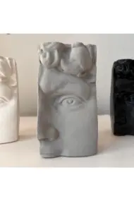 Dekoratif Beton Antik Yüz Gri Siyah Bej Heykel Biblo 3 Lü Set Masa Üstü Aksesuar Kitap Tutucu Dekor - Görsel 6