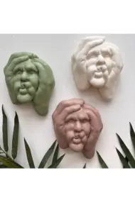 Ellerle Sıkılmış Renkli İnsan Yüzü Dekoratif Duvar Heykeli 3 lü Set Biblo Obje Ev Dekorasyon