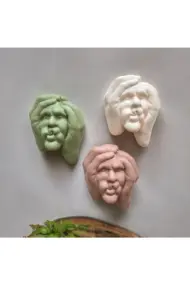 Ellerle Sıkılmış Renkli İnsan Yüzü Dekoratif Duvar Heykeli 3 lü Set Biblo Obje Ev Dekorasyon - Görsel 2