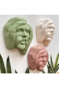 Ellerle Sıkılmış Renkli İnsan Yüzü Dekoratif Duvar Heykeli 3 lü Set Biblo Obje Ev Dekorasyon - Görsel 3